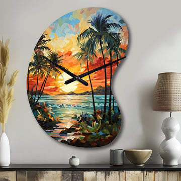 Orange Palm Trees Mosaic III - Asymmetric Metal Wall Clock